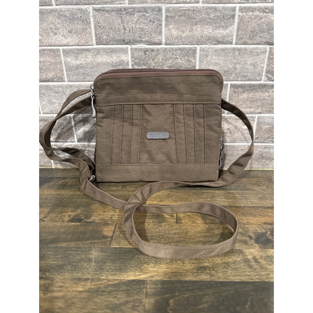 Baggallini Brown Nylon Crossbody Triple Zip Organizer Travel Bag